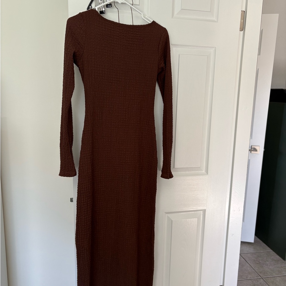 NWT See You Monday Chocolate Brown Long Sleeve Ribbed Maxi Dress